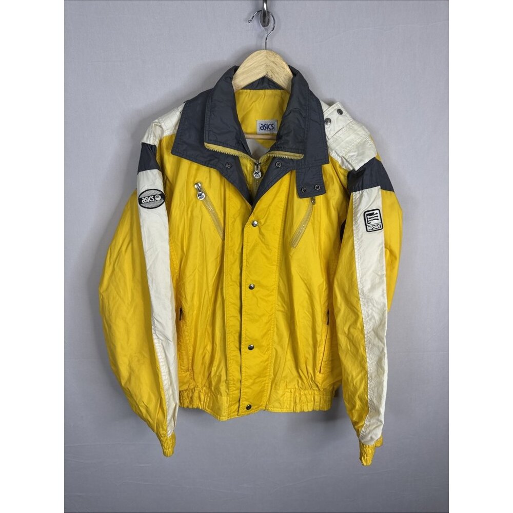 Vintage ASICS Hipora‎ Ski Jacket Mens L Yellow Gray Waterproof 90s Snow Coat